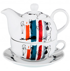 Чайный набор 3 предмета (чайная пара 300 мл + чайник 450 мл)  LEFARD "Кошки" / 186929