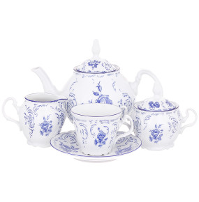 Чайный сервиз на 6 персон 15 предметов  Thun "Бернадотт /Синие розы" (чашка 230 мл, блюдце 15 см) / 139519
