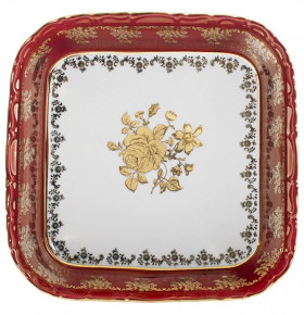 Салатник 24 см квадратный  Royal Czech Porcelain "Офелия /Золотая роза /Красная" / 203904