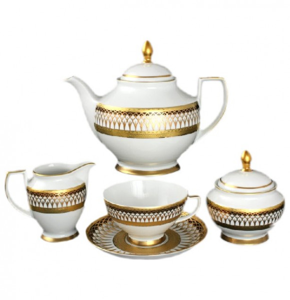 Чайный сервиз на 6 персон 15 предметов  Falkenporzellan &quot;Констанц /Торонто /Бело-чёрная с золотом&quot; / 035693