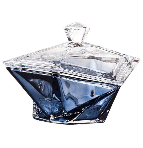 Ваза для конфет 16 см с крышкой  Crystalite Bohemia &quot;Оригами /Серо-Голубая&quot; / 159773