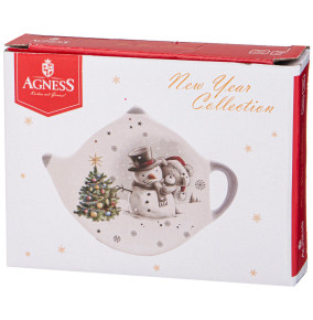 Подставка под чайные пакетики 12 х 8,5 х 1,5 см  Agness "С новым годом! /Снеговик с мишкой" / 330952