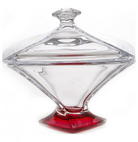 Ваза для конфет 22 см н/н с крышкой  Crystalite Bohemia "Квадро /Красное дно" / 105122