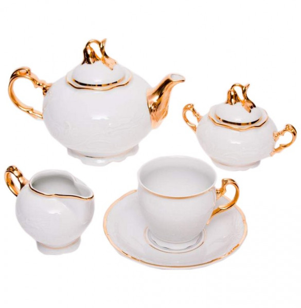 Чайный сервиз на 6 персон 15 предметов высокая чашка  Thun &quot;Тулип /Золотая ниточка /отводка золото&quot;  / 053839