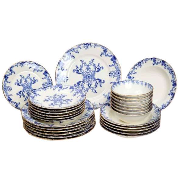 Набор тарелок 24 предмета на 6 персон синий  O.M.S. Collection &quot;TULU / Вензель&quot; микс с углублением / 296115