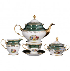 Чайный сервиз на 6 персон 15 предметов  Royal Czech Porcelain "Аляска /Мадонна зелёная" / 086863