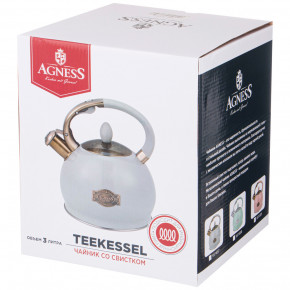 Чайник 3 л со свистком термоаккумулирующее дно индукция серый  Agness "Тюдор" / 252408