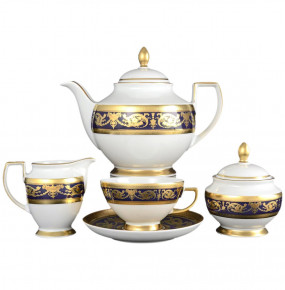 Чайный сервиз на 6 персон 15 предметов  Falkenporzellan "Констанц /Императорское золото /на синем" / 033221