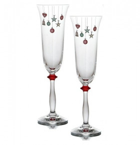 Бокалы для шампанского 190 мл 2 шт  Crystalex CZ s.r.o. "Анжела /Новогодние игрушки" красный ободок / 121424