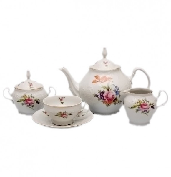 Чайный сервиз на 6 персон 15 предметов  Thun &quot;Бернадотт /Полевой цветок&quot; (чайник без дырочек, увел. ручка) / 115690