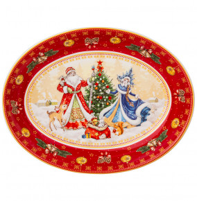 Блюдо 25 х 19,5 х 4,5 см овальное красное  LEFARD "С Новым годом! /Дед Мороз и Снегурочка" / 254425