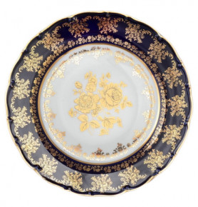 Набор тарелок 25 см 6 шт  Bohemia Porcelan Moritz Zdekauer 1810 s.r.o. "Офелия /Золотые розы /Кобальт" / 034106