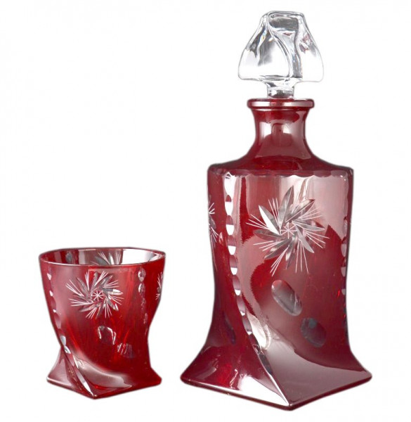 Набор для виски 7 предметов (графин + 6 стаканов по 340 мл) красный  Bohemia &quot;Квадро /Хрусталь цветной &quot; R-G / 040711