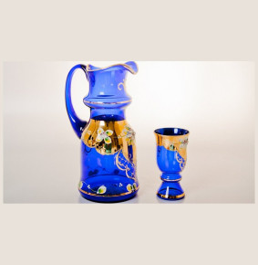 Набор для воды 7 предметов (кувшин 1,5 л + 6 стаканов)  Bohemia "Королевский /Лепка синяя" / 043766