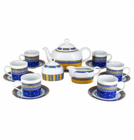 Чайный сервиз на 6 персон 15 предметов  Thun "Кайро /Сине-желтые полоски" / 232460