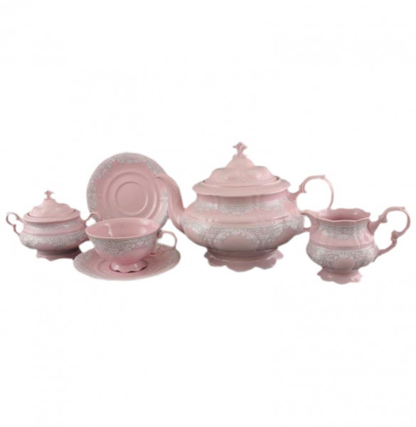 Чайный сервиз на 6 персон 15 предметов  Leander &quot;Соната /Серый узор /Розовая&quot; / 158484