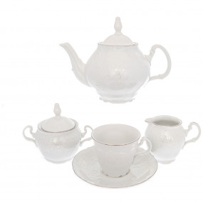 Чайный сервиз на 6 персон 15 предметов  Thun "Бернадотт /Платиновый узор" (чайник без дыр, чашка ведерко) / 143983