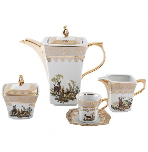 Кофейный сервиз на 6 персон 15 предметов  Royal Czech Porcelain &quot;Львов /Охота бежевая&quot; / 203483