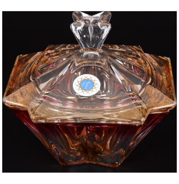 Ваза для конфет 15 см с крышкой  Crystalite Bohemia &quot;Метрополитэн /Янтарно-розовая&quot; R-G / 118309