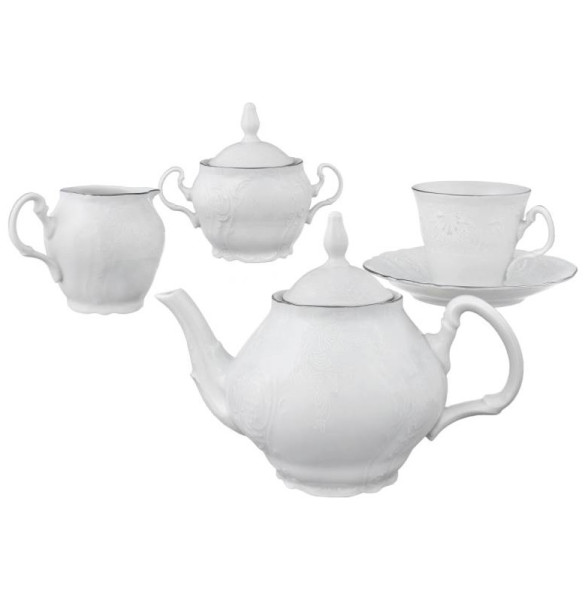 Чайный сервиз на 6 персон 15 предметов  Thun &quot;Бернадотт /Платиновый узор&quot; (чайник с дыр, чашка 230 мл) / 145898