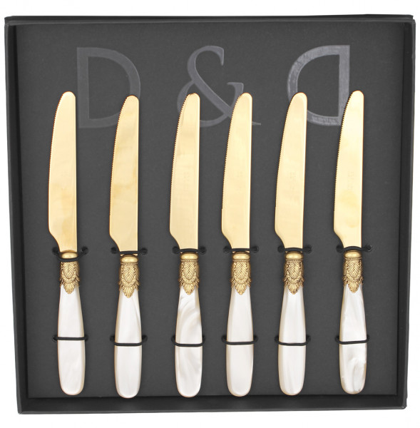 Столовые приборы 6 предметов Десертные ножи  Domus Design &quot;D&amp;D /Ишиа&quot; цвет шампанско-жемчужный с золотом / 301308