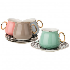 Набор чайных пар 220 мл 4 шт  LEFARD "Ассорти" (серый, кофейный, розовый, зелёно-голубой) / 198933