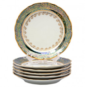 Набор тарелок 19 см 6 шт  МаМ декор "Мария-Тереза /Зелёная с золотыми листиками" M-D / 010659