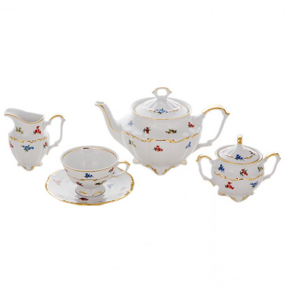 Чайный сервиз на 6 персон 15 предметов  Bavarian Porcelain &quot;Мария-Тереза /Мелкие цветы /Отводка золото&quot; / 097266