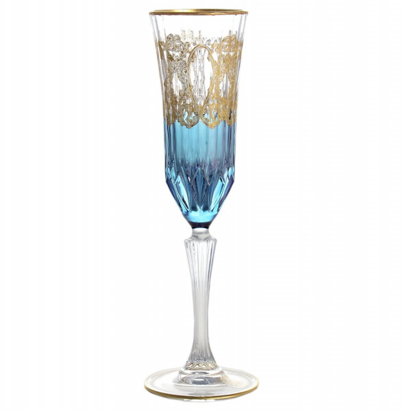 Бокалы для шампанского 180 мл 6 шт  RCR Cristalleria Italiana SpA &quot;Timon /Адажио /Синий с золотом&quot; / 128291