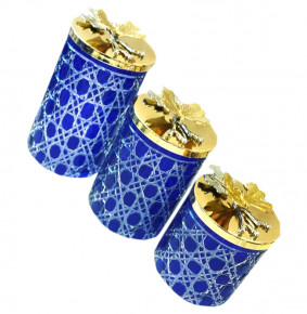 Набор банок для сыпучих продуктов 3 шт синие  Yagmur Hediyelik "Dior /Бабочки" / 263683