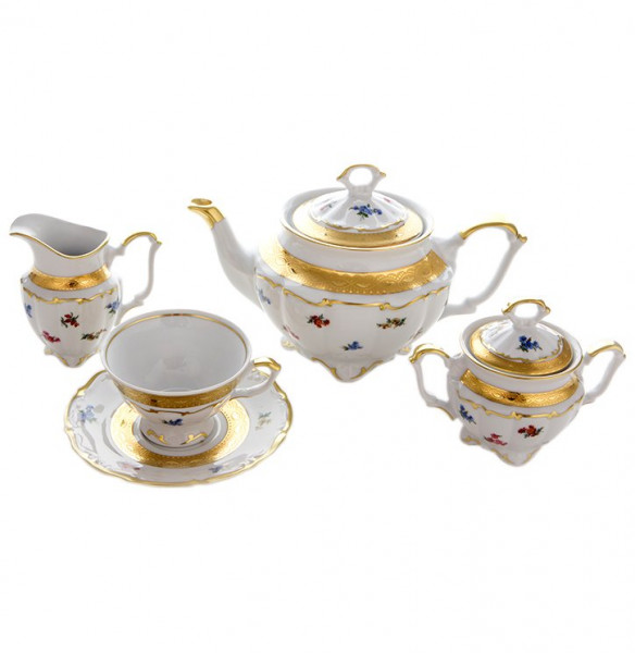 Чайный сервиз на 6 персон 15 предметов  Bavarian Porcelain &quot;Мария-Тереза /Мелкие цветы /Золотая лента&quot; / 103884