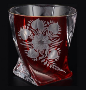 Стаканы для виски 340 мл 6 шт  Crystalite Bohemia "Квадро /Красный с цветочным узором" / 098320