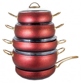 Набор посуды 9 предметов с антиприг.гранит.покрытием красный  O.M.S. Collection "GRANITE SETS" / 149045