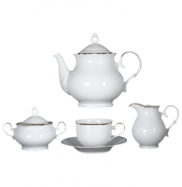 Чайный сервиз на 6 персон 15 предметов  Bohemia Porcelan Moritz Zdekauer 1810 s.r.o. &quot;Офелия /Золотая отводка&quot; / 010777