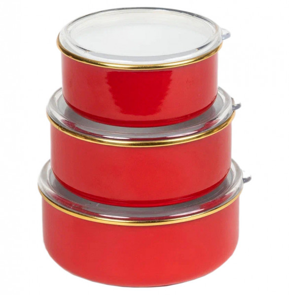 Набор контейнеров 3 шт (700 мл; 1,1 л; 1,5 л) эмалированные красные  O.M.S. Collection &quot;ENAMEL COOKWARES&quot; / 295927