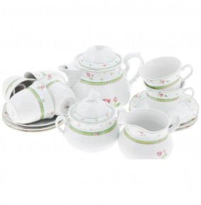 Чайный сервиз на 6 персон 15 предметов  Thun "Менуэт /Роза /зеленая отводка" / 159282