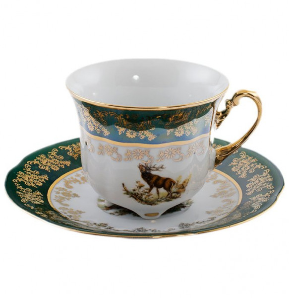 Набор чайных пар 230 мл 6 шт  Royal Czech Porcelain &quot;Болеро /Охота зеленая&quot; / 203645