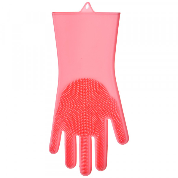 Силиконовые перчатки 31 х 15 см для мытья посуды розовые / 199262