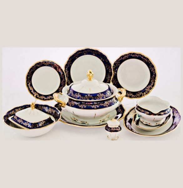 Столовый сервиз на 6 персон 27 предметов  Bavarian Porcelain &quot;Фредерика /Кобальт /Золотые листики&quot; / 061725