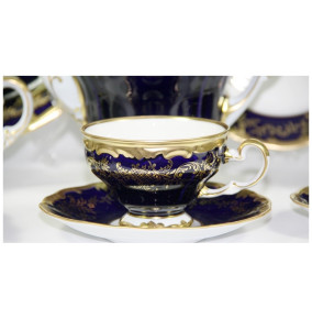 Чайный сервиз на 12 персон 54 предмета  Weimar Porzellan "Ювел /Синий с золотым узором" 210 мл, 17 см / 064752