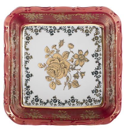 Салатник 16 см квадратный  Royal Czech Porcelain &quot;Офелия /Золотая роза /Красная&quot; / 203901
