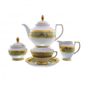 Чайный сервиз на 6 персон 15 предметов  Falkenporzellan "Констанц /Императорское золото /на бирюзовом" / 157375