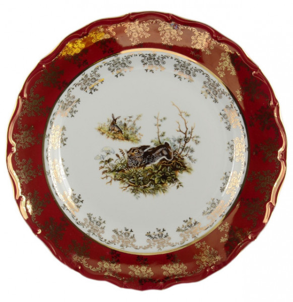 Блюдо 30 см круглое  Bohemia Porcelan Moritz Zdekauer 1810 s.r.o. &quot;Манголия /Охота красная&quot; / 038322