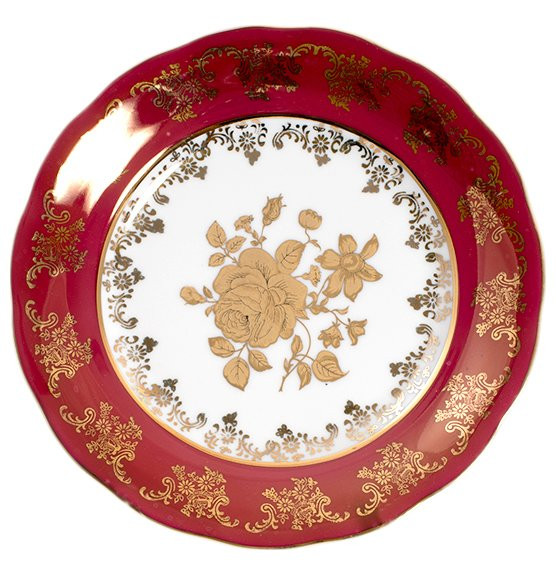 Набор тарелок 24 см 6 шт  Royal Czech Porcelain &quot;Фредерика /Золотая роза /Красная&quot; / 203908