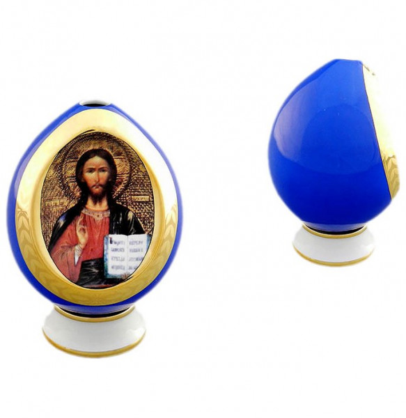 Яйцо-подсвечник 11,5 см на подставке пасхальное  Leander &quot;Спаситель&quot; синее / 158820