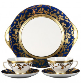 Набор для чая на 2 персоны 5 предметов  Falkenporzellan "Тоска /Синяя /Золотые цветы" (подарочный) / 066885