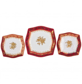 Набор тарелок 18 предметов (21,5, 22,5, 27,7 см)  Royal Czech Porcelain "Львов /Золотая роза /Красная" / 203547