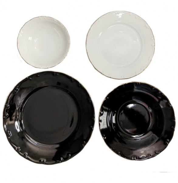 Набор тарелок 24 предмета на 6 персон  O.M.S. Collection &quot;TULU /Чёрно-белый микс&quot; (с углубленем) / 288919