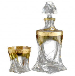 Набор для виски 7 предметов (графин 850 мл + 6 стаканов по 340 мл)  Crystalite Bohemia "Квадро /Амбер с золотом" / 101051