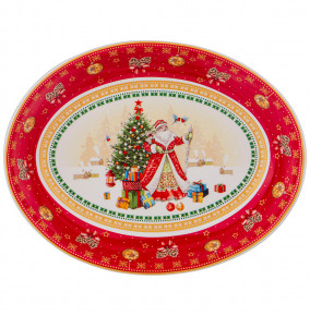 Блюдо 25 х 19,5 х 4,5 см овальное красное  LEFARD "С Новым годом! /Дед мороз" / 225206